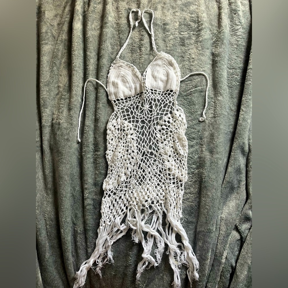 White knit/crochet beach cover up
